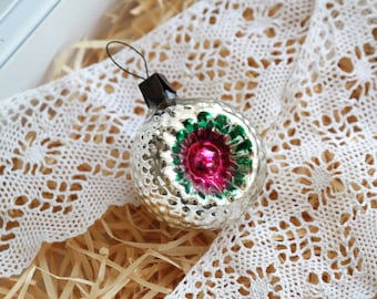 Adorno de árbol de Navidad de cristal plateado y verde, adornos vintage, adornos antiguos, vidrio de mercurio brillante, adornos de cristal, adornos de los años 50, árbol retro