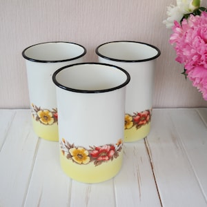 Enamel canister vintage enamelware Ukraine shop Enamel utensils holder Cottagecore home decor Outdoor planter rustic Spaghetti jar antique