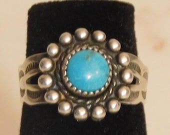Dainty Navajo ring--turquoise and sterling, size 4, Bell Trading Post hallmark