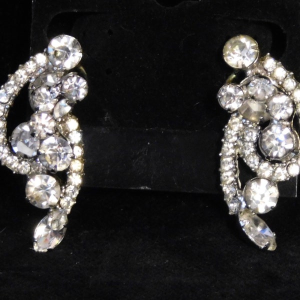 Over-the-top Art Deco rhinestone clip-on earrings-dramatic and sparkly!