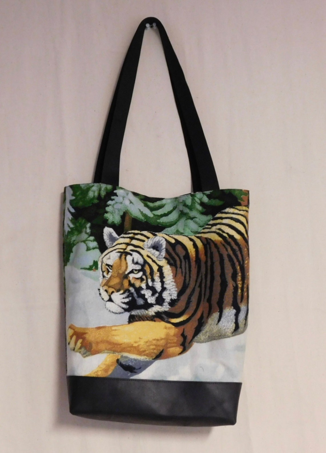 Tiger Tote Baghandmade From Velour and Black Leather Etsy
