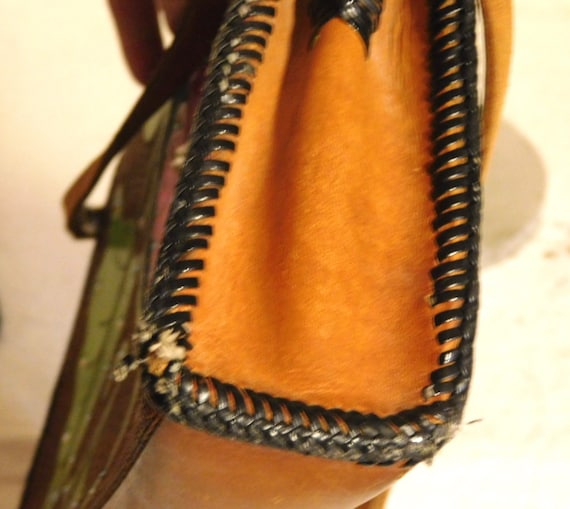 Fantastic hand tooled leather bag--colorful mid c… - image 5