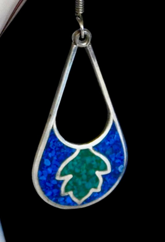 Mexican sterling earrings with blue and green inla