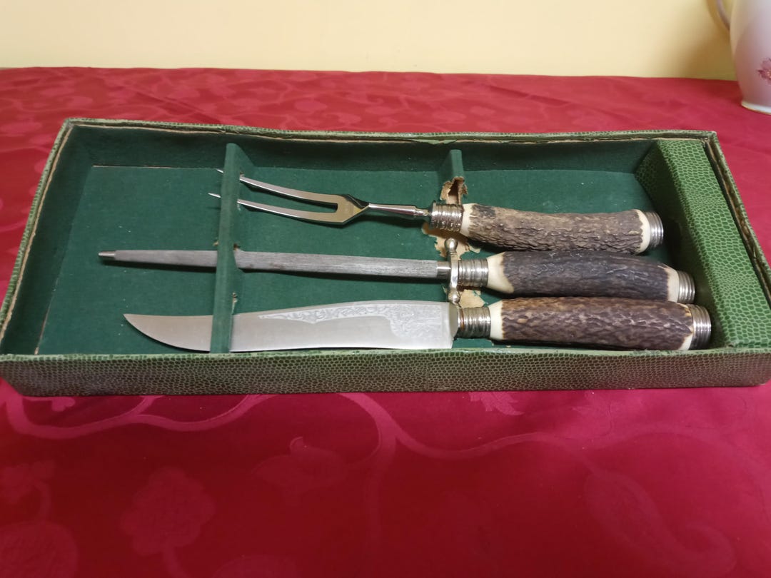 K606 SOLINGEN ナイフ＆カービングフォーク 鹿角ハンドル Jowika Solingen Germany Stainless Steel Carving Set, Antler Handle