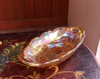 Carnival Glass Bowl, Vintage Indiana Marigold Carnival Glass Bowl