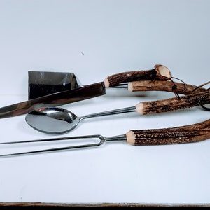 Super seltene Voss Besteck Co, Deutschland Edelstahl BBQ Werkzeug Set, Geweih Griff Grillset