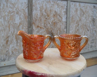 Carnival Glass, Marigold Imperial, Lustre Rose Creamer and Sugar Bowl Set