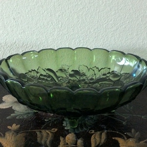 Green Carnival Glass Bowl, Fruit Carnival Glass, Vintage Carnival Glass