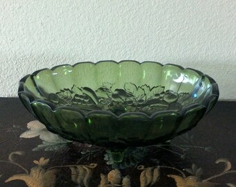 Green Carnival Glass Bowl, Fruit Carnival Glass, Vintage Carnival Glass