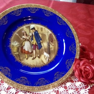 Bavaria Western Germany Plate, Vintage Hand Painted Plate With Gold Accent, Cobalt Blue Collector Plate,Royal Vienna Plate