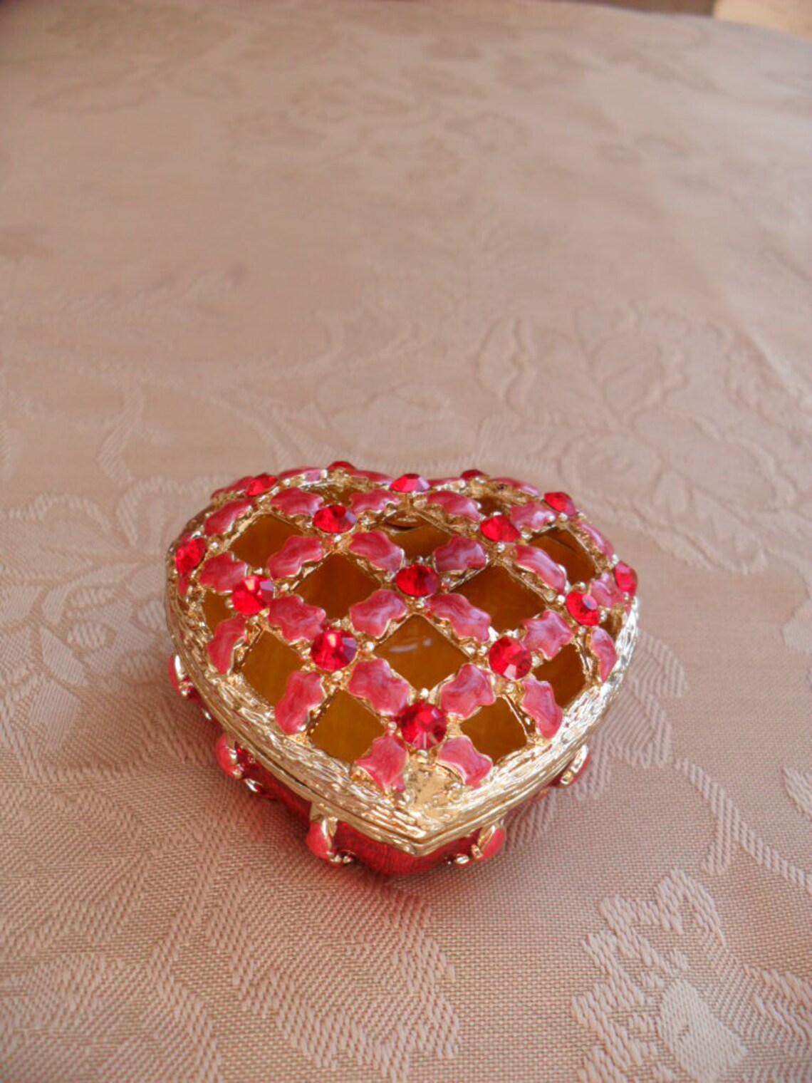 Trinket Box Work of Art Heart Shape with Red Stones | Etsy