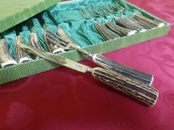 BARON Solingen Germany カトラリーセット 鹿角ハンドル Baron Solingen Germany Set of Six Knives and 6 Forks, Antler