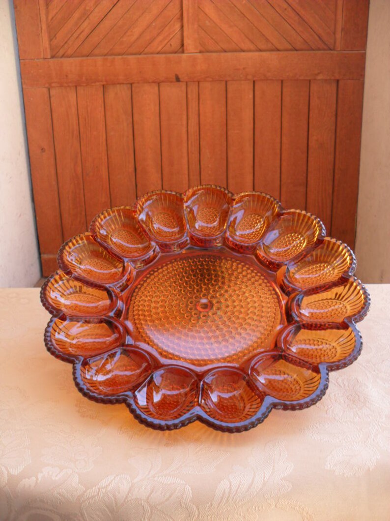 Amber Glass Deviled Egg Plate Indiana Glass Egg Plate Etsy