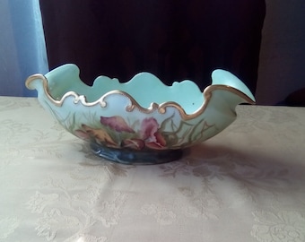 P. B. Leonard Vienna Austria Fine Porcelain Bowl, Antique Vienna Gold Trim Hand Painted Bowl