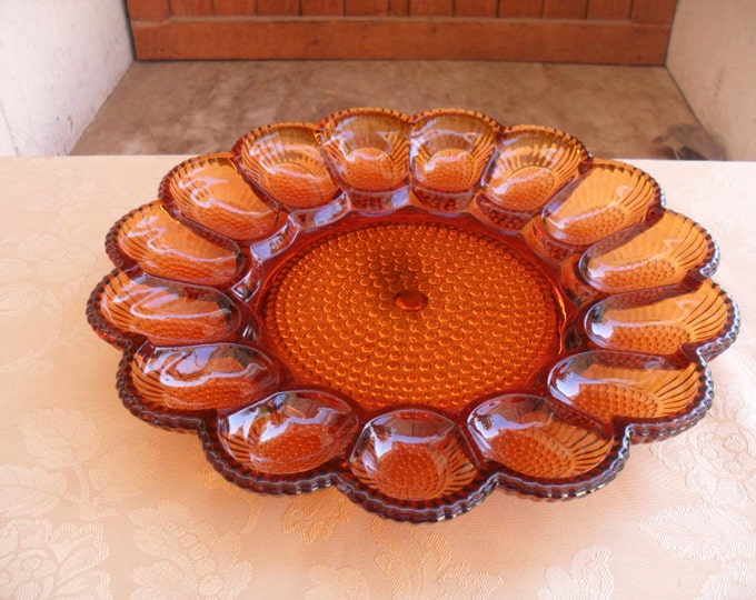 Amber Glass Deviled Egg Plate Indiana Glass Egg Plate Etsy