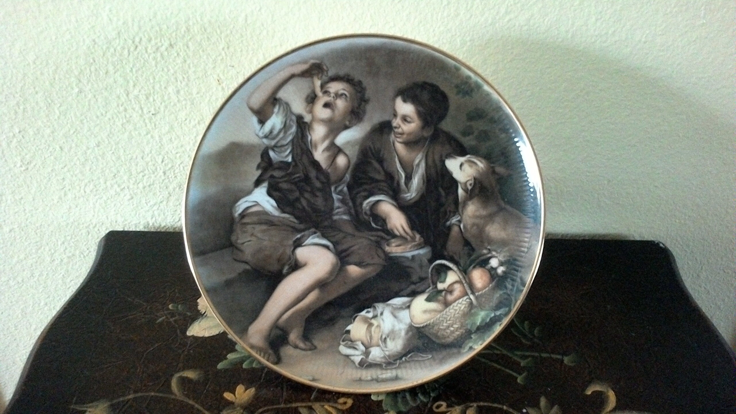 Kuba Porcelain Cake Stand, Vintage Kuba Porcelain Germany Cake Plate, Children Eating Fruit Plate