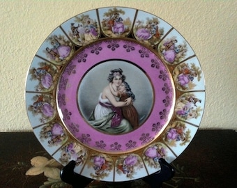 JKW Bavaria Plate, Fragonard and Vigee-Lebrun  Hend Painted Plate, German Hand Painted Plate