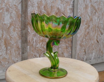 Carnival Glass , Gren Carnival Candy Dish