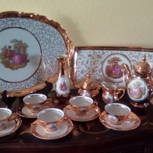 Fragonard Bavaria 24K Tea Set,Love Story H.K Bavaria Tea Set