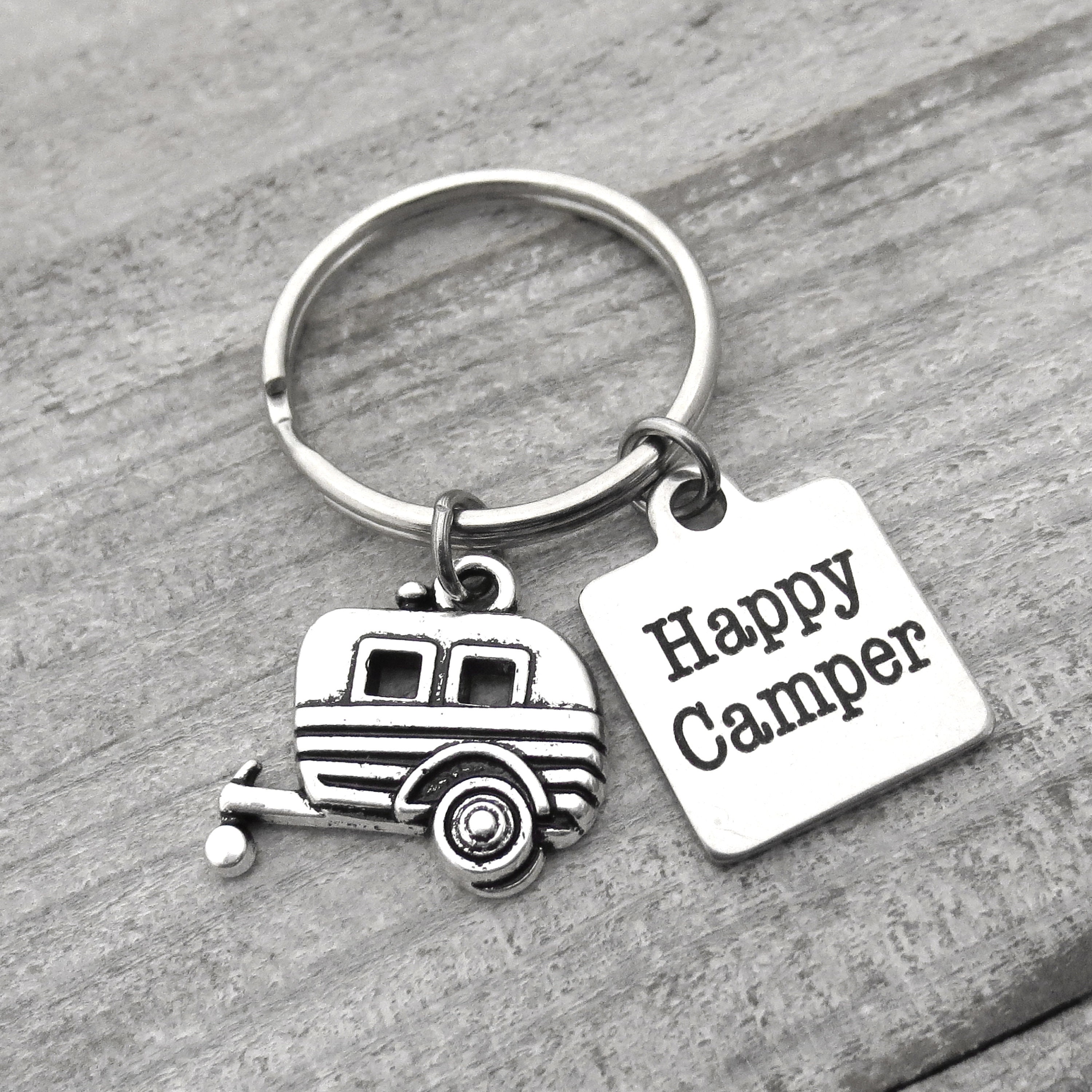 Camping key ring Happy Camper key chain RV Caravan travel Etsy