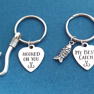 2 sets, Hooked on you, My best catch, Fish, Hooks, Heart, Keyring, Combo, Key chain, Birthday, Lovers, Best friend, Gift, Jewelry, Accessory