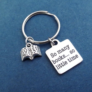 So many books... so little time, Book, Silver, Key ring, Keychain, Gift, Jewelry, Accessory