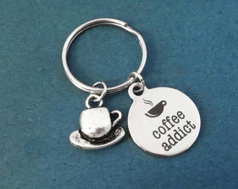 Coffee addict, Coffee mug, Silver, Key ring, Coffee, Keychain, Birthday, Best friends, Gift, Jewelry, Accessory
