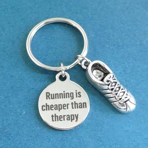 Running is cheaper than therapy, Runner, Keychain, Running, Shoes, Keyring, Birthday, Lovers, Friends, Gift, Jewelry, Accessories.