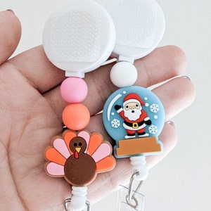 Turkey / Snowglobe / Santa Christmas Interchangeable Badge Reel