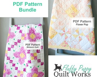 PDF Quilt Pattern Bundle, Quilt Pattern, Lap Quilt Pattern PDF, Baby Quilt Pattern, Floral Quilt Pattern, Flower Quilt, Summer Quilt