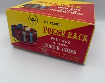 VINTAGE WT Plastic Poker Chips Set 19/1008 Revolving Stand Rack Hong Kong Boxed