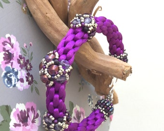 Purple bracelet Kumihimo with Beads