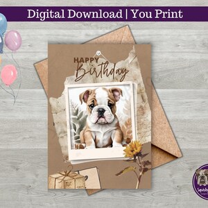 Bulldog Happy Birthday Printable Card | Bulldog Antique Vibe | Cute Puppy | Instant Download | Printable Greeting Card | Vintage Feel | Dog