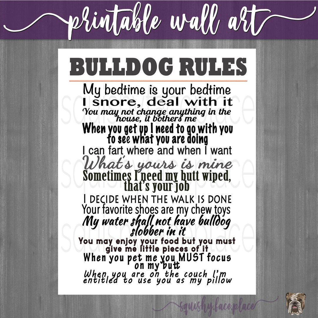 Bulldog Rules Art Print: Funny Dog Lover Gift (digital File) - Etsy