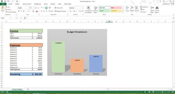 simple budget excel spreadsheet template microsoft excel etsy