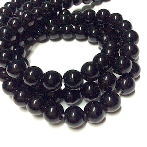 Black Obsidian Gemstone Beads - 14inch Full strand - Round Gemstone Beads - Black Gemstone Beads