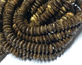 7mm Dark Brown Rondelle Wood Beads - Wooden Beads - 16 inch Full strand - Heishi Wood Beads - Heishi Beads - Shell Wood Beads - Rondelle