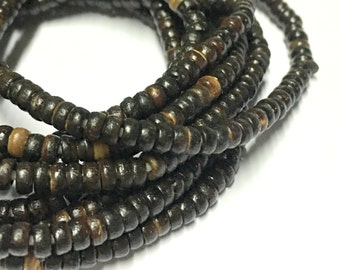4 mm Schwarz Braun Heishi Holzperlen - Holzperlen - 16-Zoll-Vollstrang - Heishi Holzperlen - Heishi Perlen - Muschelholzperlen