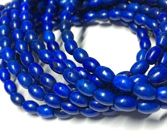 5mm x 6mm Oval Navy Blue Gemstone Beads - Turquoise - Permanent Finish - 16 inch Full strand