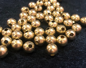 Solid Brass Round Brass Seamless Beads Raw Brass 1.5mm Hole 4 mm 100 Pcs