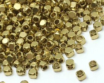 Spacer Beads Brass Plated Cube Beads Square 24 Strand 3mm