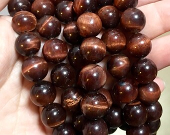 Red Tiger Eye Gemstone Beads - 15.5inch Full strand - Round Gemstone Beads 6,8,10,12 mm