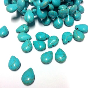 30pcs Turquoise Teardrop Gemstone Beads - Permanent Finish - 10mm x 14mm
