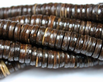2 fili di perline Heishi in guscio di cocco scuro naturale 22 lunghezza 8 mm per gioielli fai da te, gioielli etnici collane MBoho, artigianato da spiaggia  36