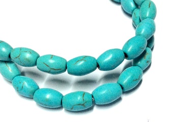 Double Drilled- 12x16mm Blue Turquoise gemstone Ablong rectangle oval bracelet Beads connector 18pcs 8INCH