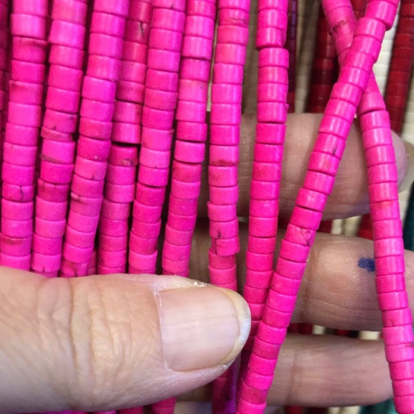 4 mm Pink Turquoise Gemstone Heishi Beads - 15.5inch Full strand - Turquoise Heishi Beads - Tube Beads