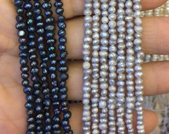 3-4mm Grey/Black Pearl Beads -  Baroque Pearl Beads - Freshwater Pearl Beads - 12 inch Full strand / Natural Pearl