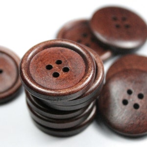 25mm Dark Brown Wooden Buttons - 4 Hole Wood Button - Wooden Buttons - B0125