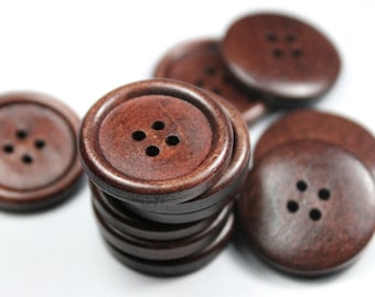 25mm Dark Brown Wooden Buttons - 4 Hole Wood Button - Wooden Buttons - B0125