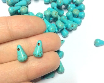 40pcs Turquoise Teardrop Gemstone Beads - Permanent Finish - 11mm x 7mm